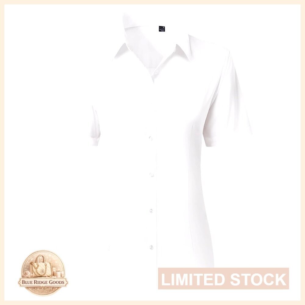 Short Sleeve Button Down Blouse Wrinkle Free Work Office Business Chic Classic